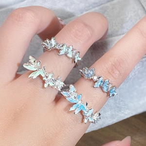 Bague Ouverte Papillon en Émail Vert Menthe Frais en Cuivre Incrusté de Zircone Fleur Bague Ajustable pour Femme Cadeau Bijoux