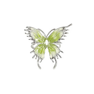 Bague ouverte papillon argentée minimaliste avec émail vert clair pour femme