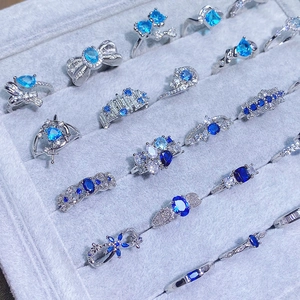 Anello Aperto in Rame con Zircone Blu Mare Moda Coreana per Donna Anello Regolabile Geometrico di Lusso Leggero Gioielli