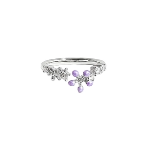 Anello regolabile in argento con perline di smalto viola e dettagli in zircone bianco