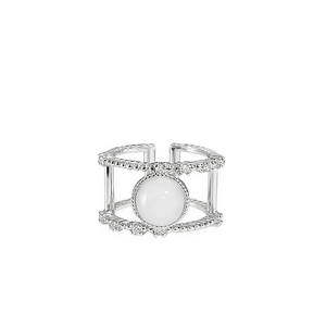 Polierter Silberring mit Mondstein-Zirkonia und zweischichtigem Schneeflocken-Design