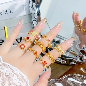Verstellbare Goldringe im Vintage-Stil mit bunter Emaille und Zirkonia für Damen