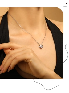 Dettaglio ravvicinato della collana a quadrifoglio con pietre a cuore su catena argento