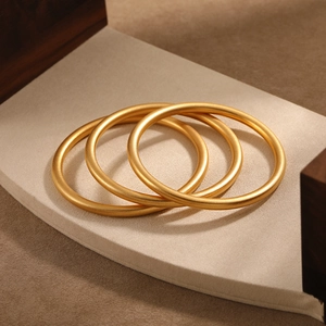 Women's Ancient Style Matte Gold Plated Titanium Steel Round Bangle Bracelet Fashion Elegant Frosted Plain Circle Hand Jewelry Gift