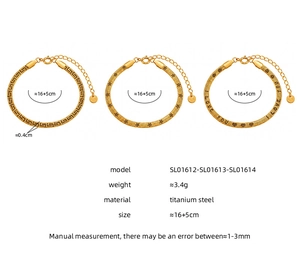Close-up of gold titanium steel snake chain bracelets with Greek key and star patterns