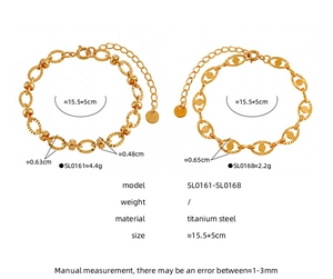 Detailed size specifications for titanium steel bracelets with K18 gold finish details