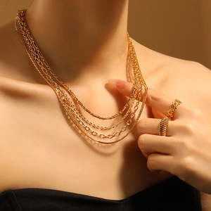 Halskette Aus Titanstahl Gold Beschichtet Für Damen Minimalistische Panzerkette O-Kette Bambusglied Kette Wasserdichter PVD Goldschmuck