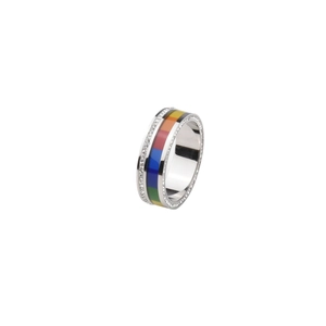 Rainbow rainbow enamel titanium steel ring with micro-pave cubic zirconia accents
