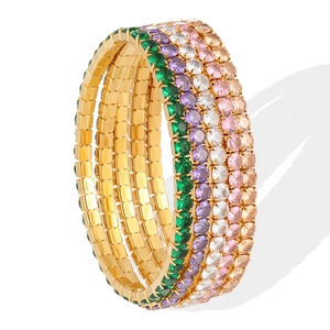Luxury Titanium Steel Zircon Tennis Bracelet For Women Gold Plated Elastic Stretch Colorful Zirconia Bracelet Jewelry