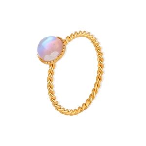 Anillo de Acero de Titanio Chapado en Oro Vintage para Mujer Cuerda Trenzada con Piedra de Luna Redonda Joyeria de Moda