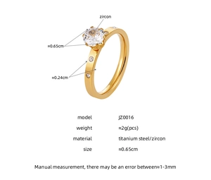 Tabla de tallas detallada para un anillo de acero de titanio con circón de seis garras