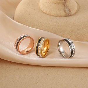 Anillo Giratorio de Acero de Titanio con Números Romanos para Mujer Incrustación de Zirconia Esmalte Moda Joyería Vintage de Lujo