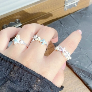 Ensemble de bagues étoile de mer en émail avec perles et zircons pour femme