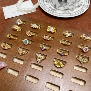 Bague Réglable Vintage Baroque Géométrique Pour Femme Cuivre Plaqué Or Zirconia Cœur Étoile Nœud Bijoux De Luxe