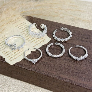 Elegant six-piece silver ring set with zircon accents and minimalist vintage design