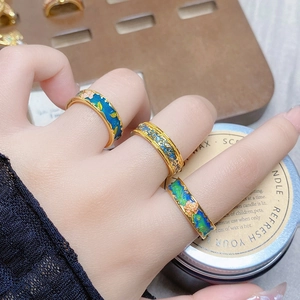Vintage colorful enamel flower and butterfly open ring with elegant golden band for women