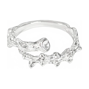 Elegant silver organic texture open ring with zircon stones for minimalist jewelry style