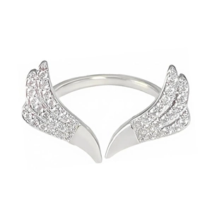 Eleganter Engelsflügel Ring verstellbar mit funkelnden Zirkonia Steinen in Silberoptik