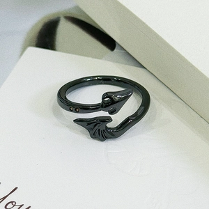 Gothic black metal devil wing open ring with dark brown crystals detail view