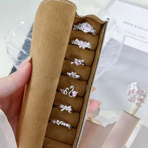 Süßer Rosa Zirkon Offener Ring Für Damen Romantisch Minimalistisch Kupfer Versilbert Herz Schwan Schleife Verstellbar Ring