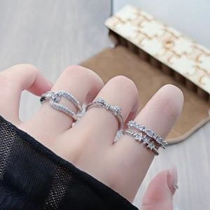 Elegant silver butterfly enamel and zircon stackable open ring set for women