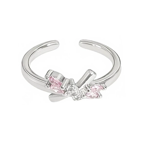Romantischer Ring mit rosa Zirkonia-Schleife und verstellbarem silbernen Design