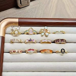 Vintage Emailglasur Offener Ring Für Damen Neuer Chinesischer Stil Kupfer Zirkonia Blume Hase Verstellbarer Zeigefingerring Schmuck