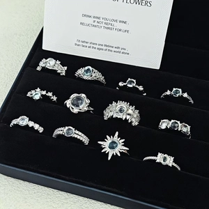 French style moonstone zircon open rings set in a premium black jewelry box display