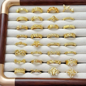 Anello Aperto in Rame Vintage Fiore Farfalla per Donna Stile Palazzo Placcato Oro Spazzolato Zirconia Anello Regolabile Gioielli
