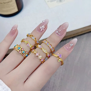 Vintage Hofstil Emaille Blume Offener Ring Für Damen Verstellbar Kupfer Vergoldet Bunte Zirkonia Eingelegt Schmuck Ring