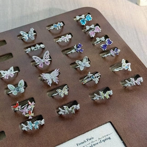 Luxe colorful zircon butterfly open rings in multi-color crystal and silver finish