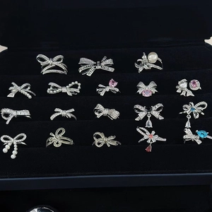 Korean Style Bowknot Zirconia Inlaid Copper Adjustable Ring For Women Sweet Cool Shiny Rhinestone Jewelry Accessories