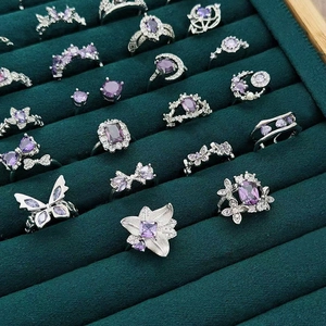 Exquisite purple zircon open rings set with butterfly and heart designs for women