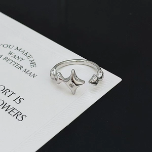 Detailaufnahme des silbernen Stern- und Schleifenrings mit Zirkonia im offenen Design