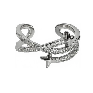 Minimalistischer Stern-Ring im Punk-Stil aus Silber mit Zirkonia in offenem Design
