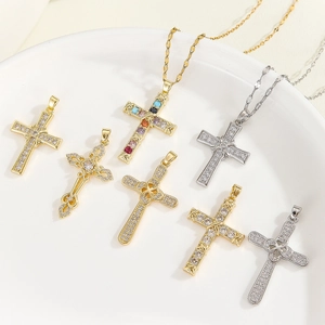 Elegant Copper Zirconia Cross Pendant Necklace With Stainless Steel Chain For Women Religious Fashion Jewelry Gifts