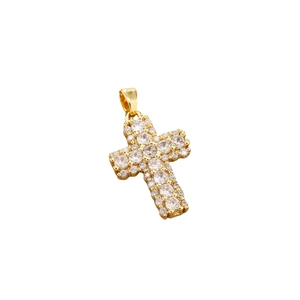 Classic gold stainless steel cross pendant with white pavé-set cubic zirconia stones