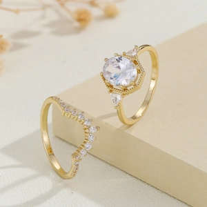 Luxe Koperen Zirkonia Kroonring Voor Vrouwen Eenvoudig Goud Zwart Ovaal Kristal Sieraden Hoofdring En Bijpassende Band