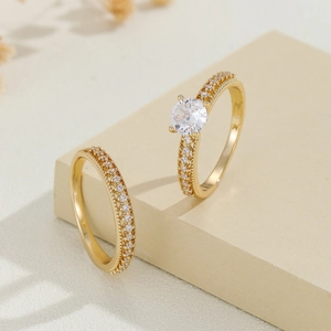 Luxury Copper Zirconia Ring Set For Women Men Minimalist Gold Black Hollow Micro Inlay Finger Ring Couple Jewelry Wedding Dating Gift