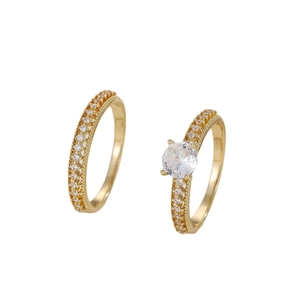 Luxury gold plated copper ring set with micro-inlaid zircon for women and couples