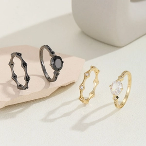 Vintage Luxury Copper Zirconia Oval Stone Ring And Wavy Band For Women Retro Wedding Engagement Valentine Day Jewelry Gift