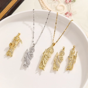 Fashion Copper Gold Plated Zirconia Saint Jude Santa Muerte Religious Pendant Necklace Hip Hop Street Jewelry For Men Women