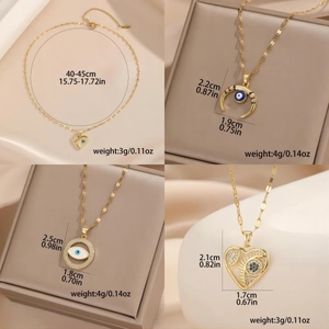 Set aus vergoldeten Evil-Eye- und Herz-Halsketten mit Zirkonia-Inlays und Maßen
