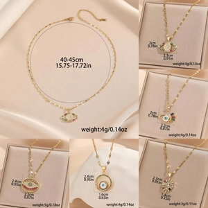 Colorful zircon evil eye pendant necklaces in gold finish with precise measurements