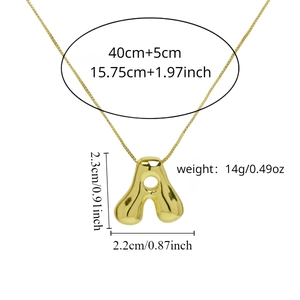 Golden balloon style letter A pendant necklace with adjustable chain dimensions and weight
