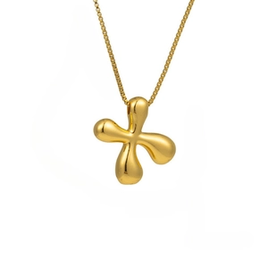 Minimalist gold necklace with a fluid cross star pendant and high-polished box chain
