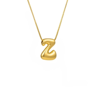 Polished gold 3D bubble letter Z pendant necklace with dainty box chain for women