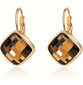 Détails de boucles d'oreilles en or 14 carats avec de pierres brunes de coupe carrée