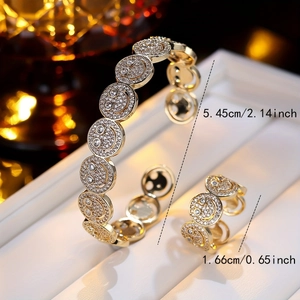 Vintage-Schmuckset in Gold mit Smiley-Gesicht, Armreif und Ring mit Zirkonia-Steinen