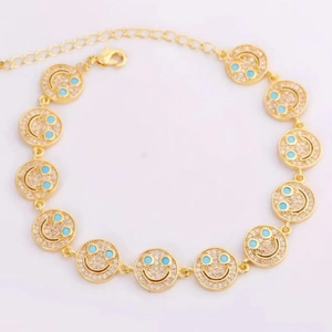 Vintage golden smiley face bracelet with zircon inlay and adjustable lobster clasp